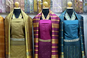 Clothing Prints: Traditional silk dress and shawl, Vientiane (capital city), Laos