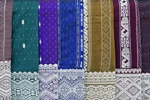 Markes Prints: Traditional slik shawls, Luang Prabang (ancient capital of Laos on the Mekong river), Laos