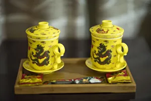Dragons Prints: Traditional tea cups and tea, Yangshou, China