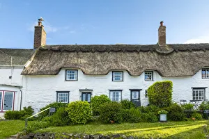 Coverack Prints: Traditional thatched cottage, Coverack, Cornwall, England, UK