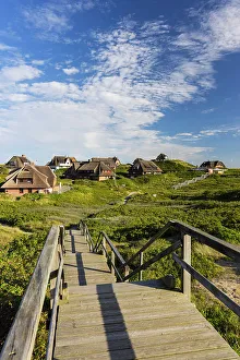 Heather Prints: Traditional thatched houses amongst sand dunes, Rantum, Sylt, Schleswig Holstein, Germany