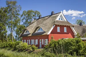 Summer House Prints: Traditional thatched roof house in the port of Prerow, Mecklenburg-Western Pomerania
