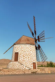 Tefia Prints: Traditional windmill Molino de Tefia, Tefia, Fuerteventura, Canary Islands, Spain