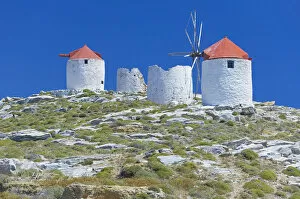 Traditional Culture Gallery: Traditional windmills, Hora, Amorgos Island, Cyclades Islands, Greece, Europe