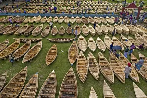 Images Dated 19th January 2021: Traditional wooden boat market for selling, Manikganj, Bangladesh