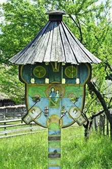 Open Air Museum Gallery: Traditional wooden crossroad cross of Romania