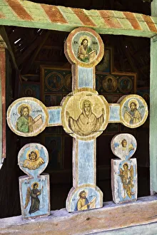 Religious Site Prints: Traditional wooden crossroad crucifix, Bunesti, Valcea county