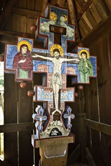 Religious Site Prints: Traditional wooden crossroad crucifix, Sibiel, Sibiu county