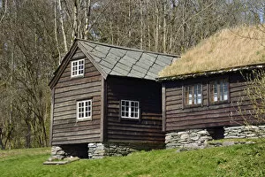Traditional wooden houses at Hordamuseet, an open-air museum at Fana. Bergen county