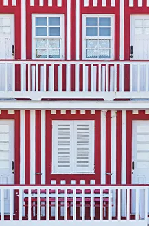 Design Prints: Traditional wooden striped house facade, Costa Nova do Prado, Aveiro, Portugal