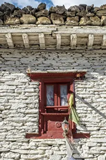 Nepali Prints: Traditional wooden window, Marpha Village, Lower Mustang, Nepal