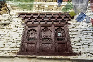Carved Prints: Traditional wooden window, Marpha Village, Lower Mustang, Nepal