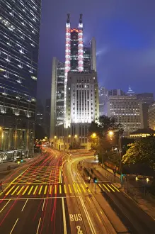 Hsbc Building Prints: Traffic passing along Queens Road Central with HSBC building in background, Central
