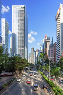 Vehicles Prints: Traffic and skyscrapers, Wan Chai, Hong Kong Island, Hong Kong