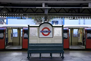 A train in Golders Green underground station in London, England