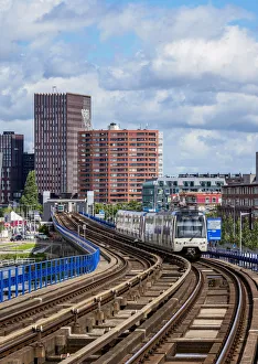 Train leaving Mshaven Metro Station, Rotterdam, South Holland, The Netherlands
