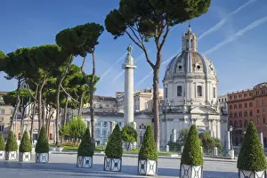 Trajans Column (UNESCO World Heritage Site) in Trajans Forum and church of Santa Maria di Loreto