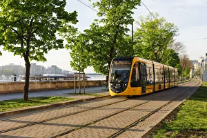 Tram by Danube River, Budapest, Hungary