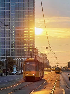 Images Dated 10th May 2023: Tram at Jerusalem Avenue, sunrise, Warsaw, Masovian Voivodeship, Poland
