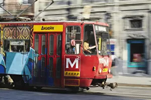 Images Dated 29th January 2010: Tram passing through Market Square (Ploscha Rynok), Lviv, Ukraine