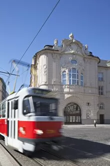 Tram passing Reduta Palace, Bratislava, Slovakia
