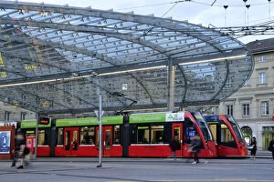 Tram station near the central train station, Bern, Switzerland, Europe