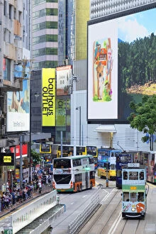 Images Dated 27th August 2020: Trams and buses, Causeway Bay, Hong Kong Island, Hong Kong