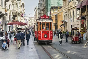 Turkish Collection: Tramway along the Istiklal Caddesi avenue. Istanbul, Turkey