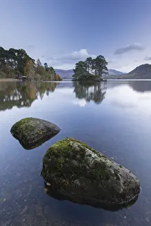 Tranquil Derwent Water at dawn, Lake District National Park, Cumbria, England. Autumn