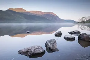 Tranquil morning on Llyn Cwellyn in Snowdonia National Park, Wales, UK. Spring