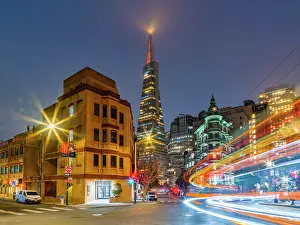 San Francisco Prints: Transamerica Pyramid Building From North Beach before Sunrise with some Fogginess