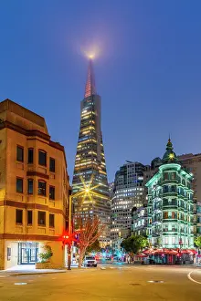 San Francisco Prints: Transamerica Pyramid Building From North Beach before Sunrise with some Fogginess