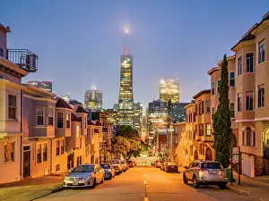 North Beach Prints: Transamerica Pyramid Building From North Beach before Sunrise with some Fogginess