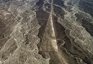 Archaeological Collection: Trapezoid Geoglyph, aerial view, Nazca, Ica Region, Peru