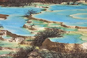 Travertine terrace in HuangLong - China, Sichuan, Huanglong, Multicoloured Pond