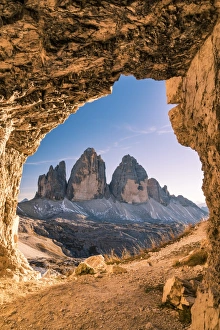 Images Dated 14th October 2017: Tre Cime di Lavaredo peaks or Drei Zinnen at sunset, Dobbiaco - Toblach, Trentino