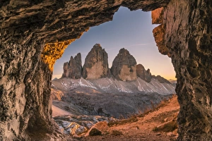 Images Dated 14th October 2017: Tre Cime di Lavaredo peaks or Drei Zinnen at sunset, Dobbiaco - Toblach, Trentino
