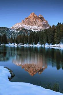 Tre Cime di Lavaredo Reflecting in Lake Antorno, Dolomites, South Tyrol, Italy