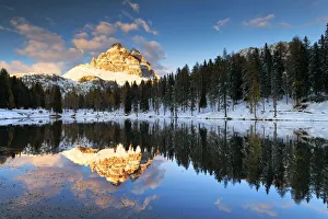 No One Prints: Tre Cime di Lavaredo Reflecting in Lake Antorno, Belluno Province, Veneto, Dolomites