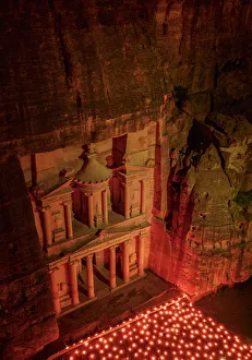 The Treasury, Al-Khazneh at night, elevated view, Petra, Ma an Governorate, Jordan
