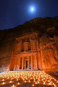Middle East Prints: Treasury Lit By Candles At Night, Petra, Jordan, Middle East