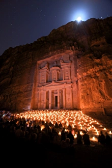 Treasury Lit By Candles At Night, Petra, Jordan, Middle East