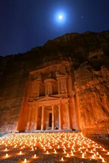 Middle East Gallery: Treasury Lit By Candles At Night, Petra, Jordan, Middle East