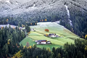 Images Dated 10th November 2015: Trentino Alto Adige, Italy. Autumn scenic outdoor, foliage and green hills with snowy