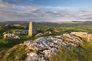 Dartmoor Prints: Trig Point on Meldon Hill in Dartmoor National Park, Devon, England. Spring (May) 2016