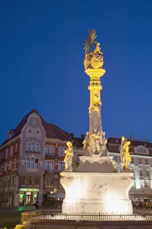 Timisoara Prints: Trinity Column in Piata Unirii at dusk, Timisoara, Banat, Romania