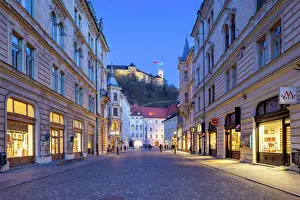 Forts Prints: The Triple Bridge, Town Centre and Ljubljana Castle, Ljubljana, Slovenia, Eastern Europe