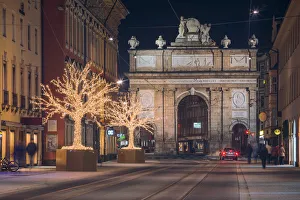 Tiroler Prints: The Triumphal Arch of Innsbruck with the christmas lights, Tyrol, Austria, Europe