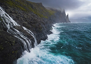 Sea Stacks Prints: Trollkonufingur or Witches Finger, Sandavagur, Vagar, Faroe Islands, Denmark, Scandinavia