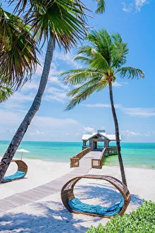 Open Prints: Tropical Beach with Wooden Pier Key West, Florida, USA